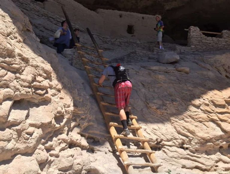 Climbing down from the cliff dwellings