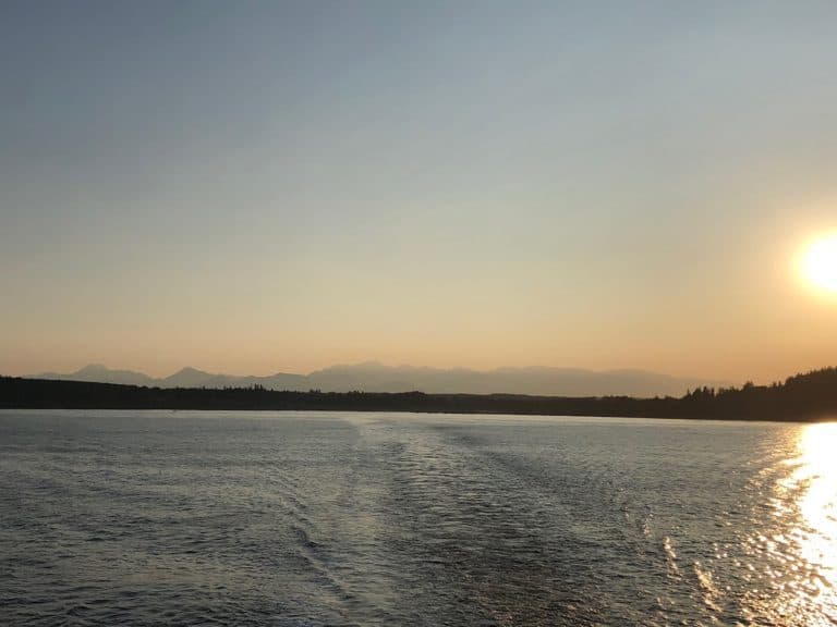 Looking back at the sunset behind the Olympics!