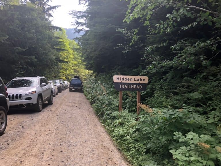 The end of the bumpy road to the Hidden Lake Trailhead!