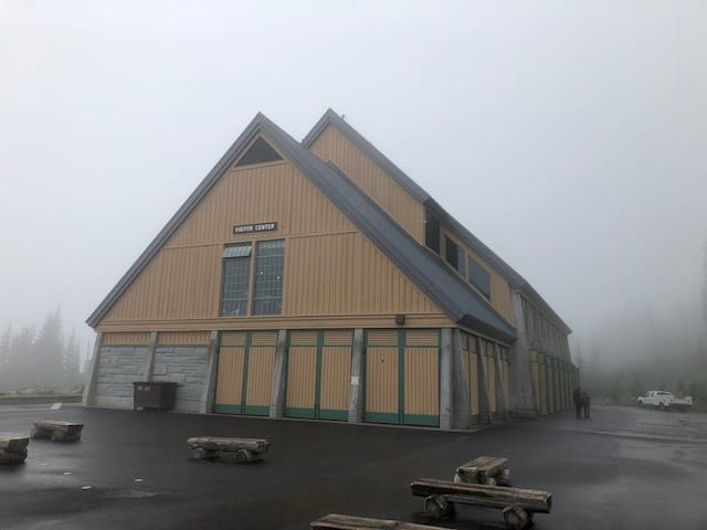 Mount Rainier National Park Paradise Visitor Center in the thick fog.