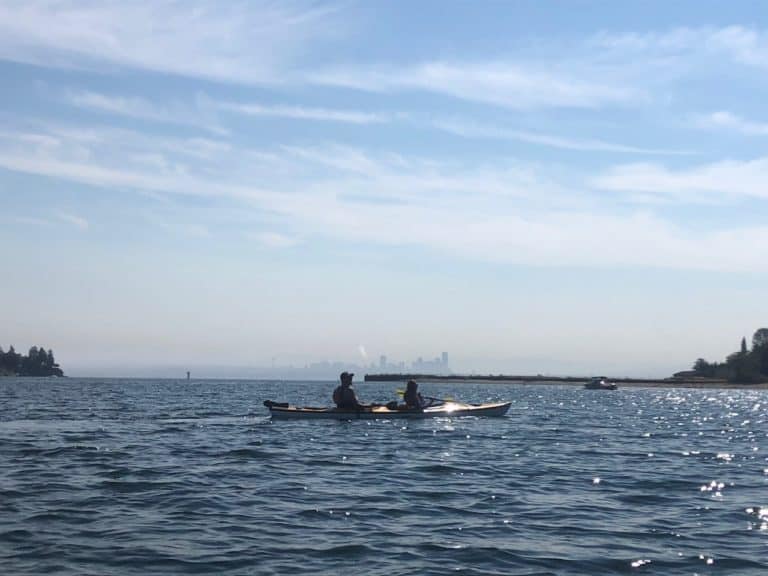 Kayaking Eagle Harbor with a view of downtown Seattle!