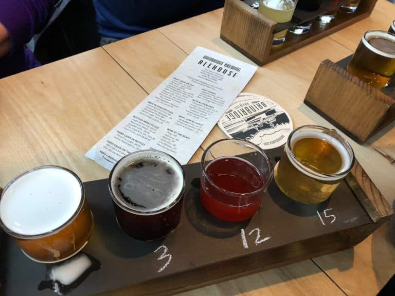 A variety of flights at Bainbridge Brewing!