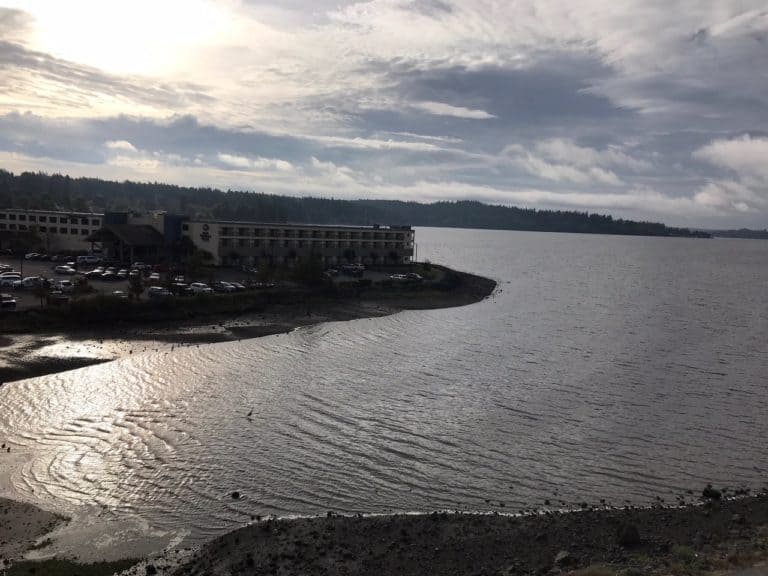 View of Dyes Inlet from a hotel room at the Oxford Suites in Silverdale.