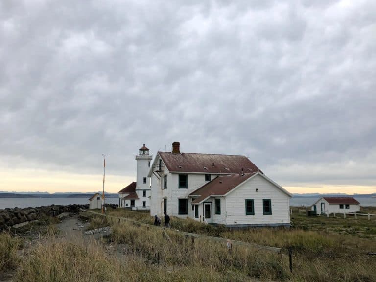 A historic lighthouse at Fort Worden State Park.