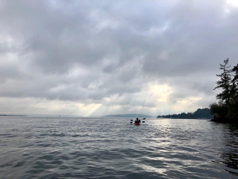 From Manchester, it's a two mile kayak to Blake Island.