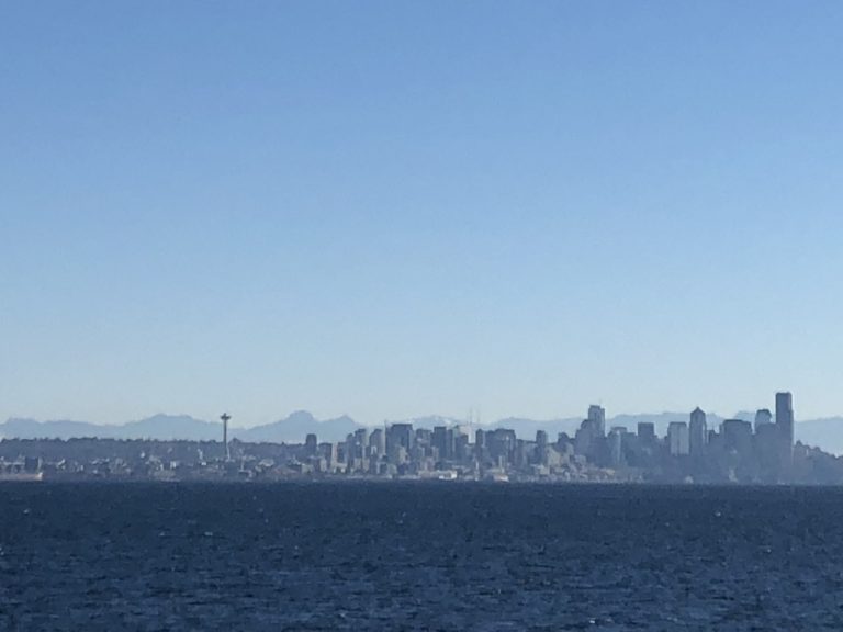 The best view of the Seattle skyline we've gotten from the Bainbridge ferry!