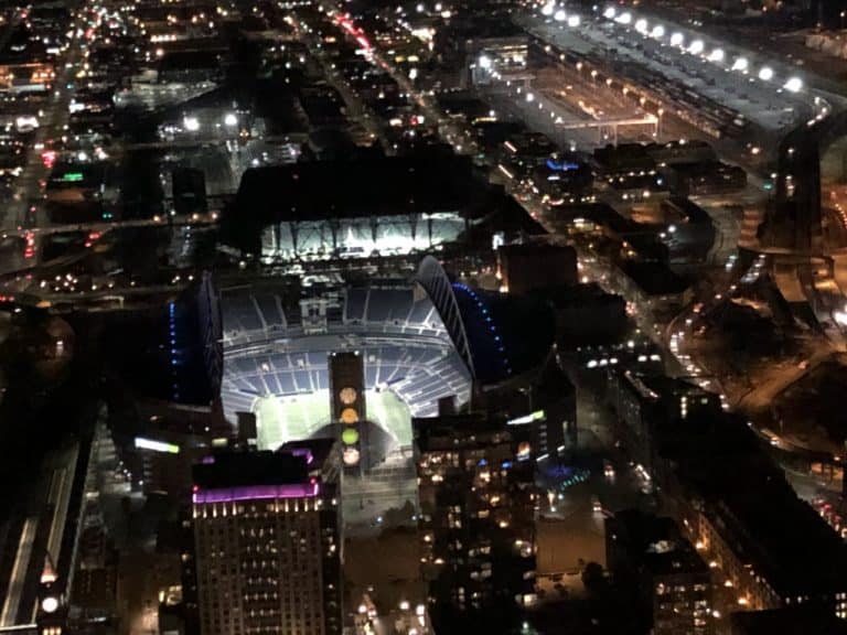 The sports stadiums really stand out at night!