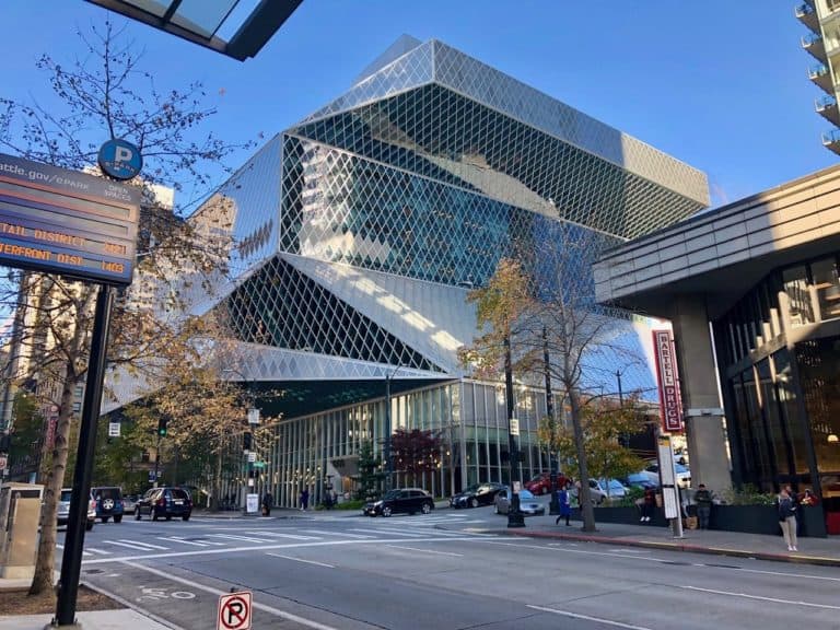 The Seattle Public Library: Can you see the stack of books?