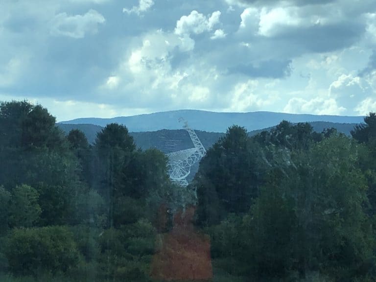 View of the Green Bank Telescope from the Observatory Building.