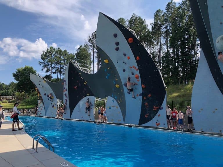 Rock climbing where you fall into a pool!