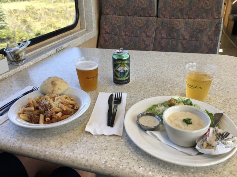 While we ate tasty reindeer sausage and seafood chowder in the dining car.