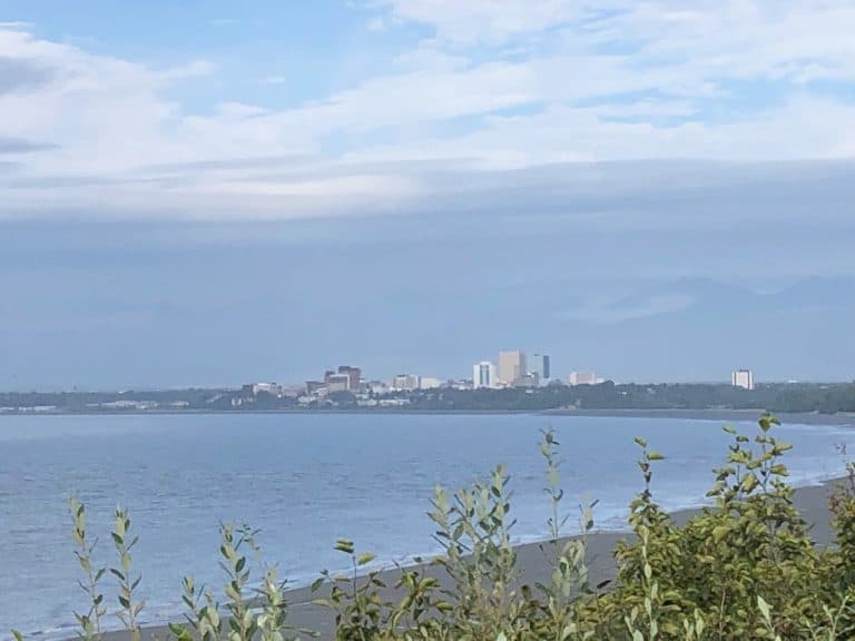 We caught a nice view of downtown Anchorage (though the mountains are a bit hidden).