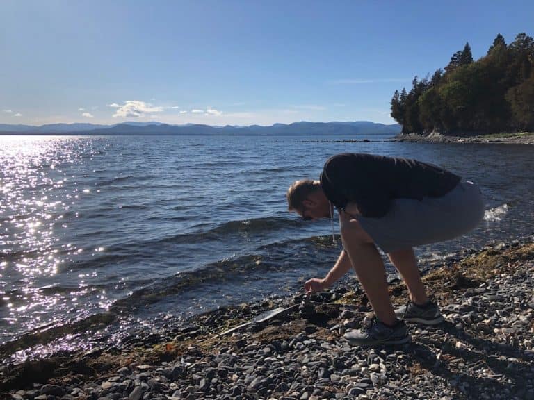 Adam making his mark at Lake Champlain.