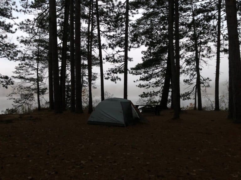 A foggy morning at Fish Creek Pond Campground.