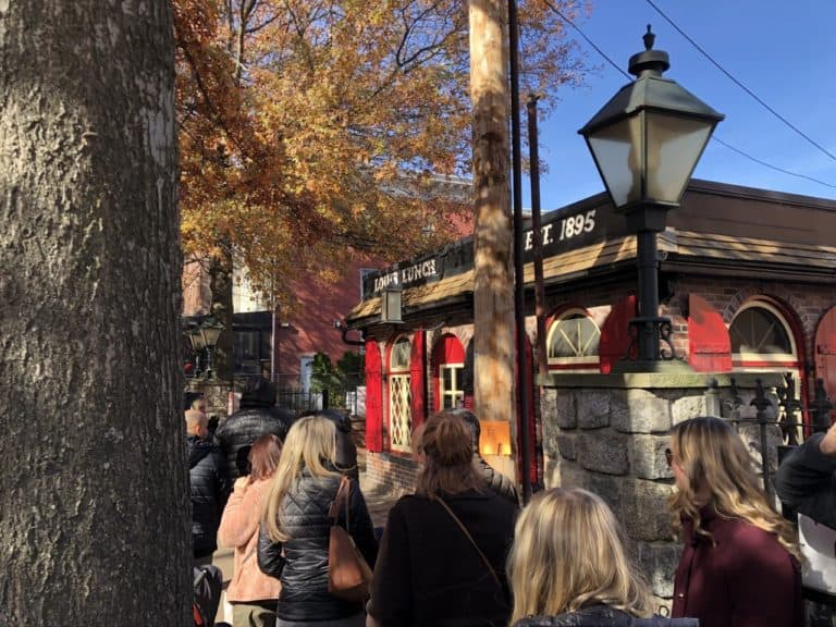 The line outside of Louis' Lunch before it even opened.