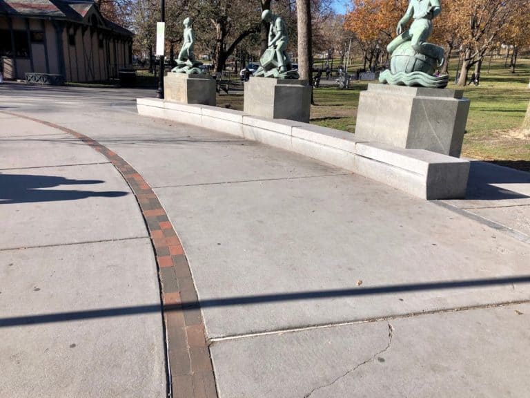 The start of the red brick line marking the Freedom Trail.