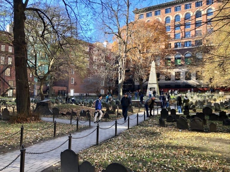 Another Freedom Trail site: the Granary Burying Grounds where Sam Adams, John Hancock, Paul Revere, and more are buried.