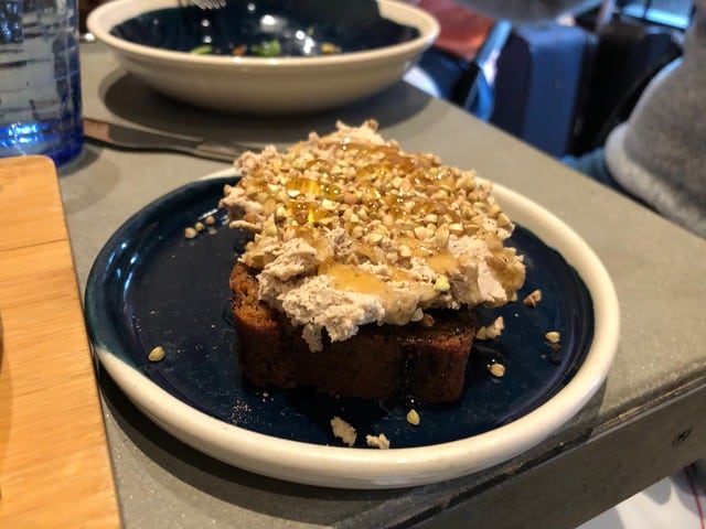 Banana bread topped with espresso-infused frosting!