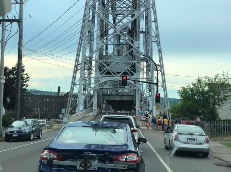 Going over the lift bridge to hit up Canal Park!