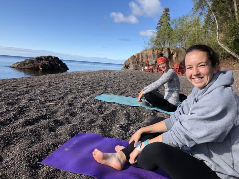 Morning beach yoga to get our days started- offered by the resort!