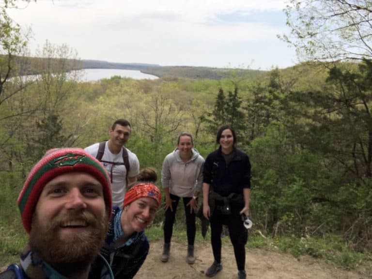 That's our crew with the St. Croix River behind us!