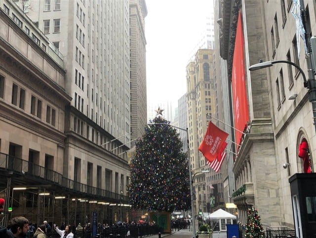 Even the Financial District is decorated for Christmas!