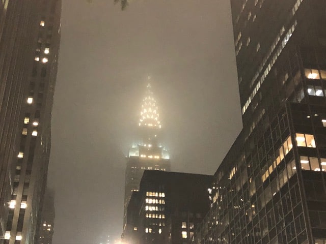 Chrysler Building glowing like a Christmas tree!